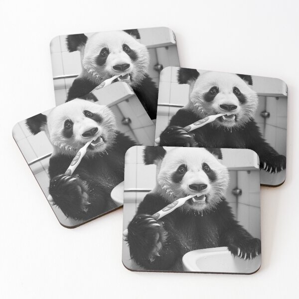 Item preview, Panda Brushing Teeth in the Bathroom designed and sold by CheekyAnimalz.