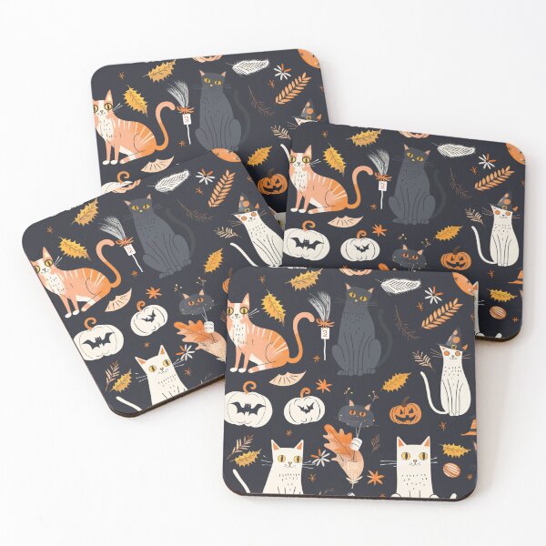 Item preview, Seamless Halloween pattern of adorable cats and festive elements designed and sold by CreativebyTKK.