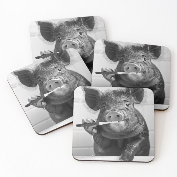 Item preview, Pig Brushing Teeth in the Bathroom designed and sold by CheekyAnimalz.