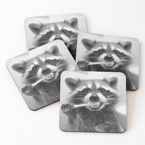 Item preview, Raccoon Brushing Teeth in the Bathroom designed and sold by CheekyAnimalz.