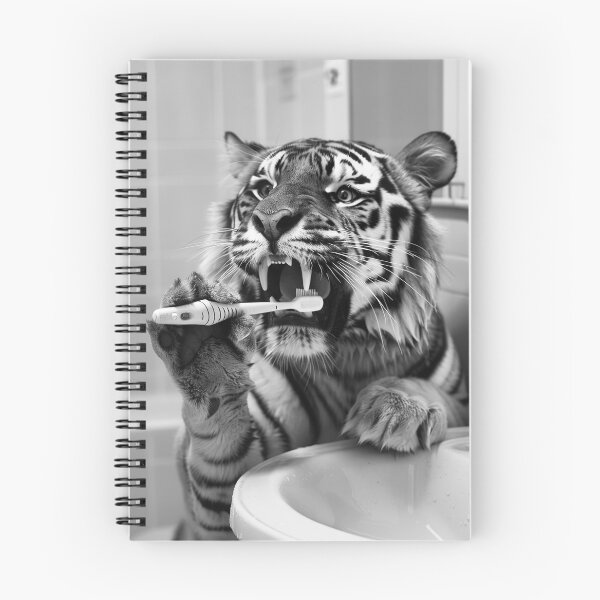 Item preview, Tiger Brushing Teeth in the Bathroom designed and sold by CheekyAnimalz.