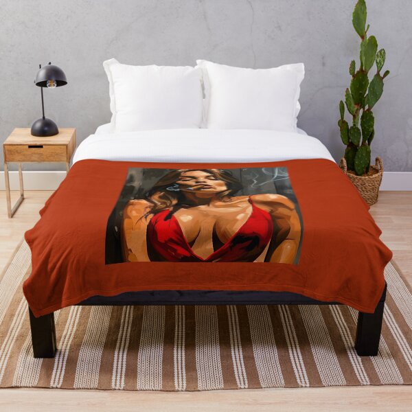 Item preview, Mujer morena con tapa roja fumando cigarro cubano - Humo arremolinándose contra paneles de madera oscura generados por IA designed and sold by OlfactoART Studio.