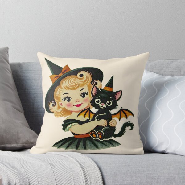 Item preview, Witch with Bat Cat - Orange | Vintage Halloween Artwork designed and sold by CalicoCollage.