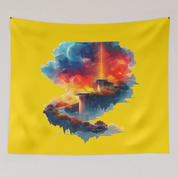 Item preview, Surreal Landscape with Tower and Vibrant Flora designed and sold by MYTHIC PEEL STICKERS.