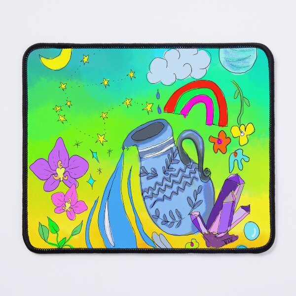 Item preview, Aquarius Zodiac Birthday Cartoon ft. Water Spirit, Ancient Jug, Orchids, Amethyst, Planets + Constellation designed and sold by Venus-in-Virgo.
