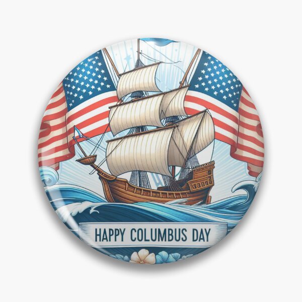 Item preview, Happy Columbus Day Celebration with Tall Ship and American Flags designed and sold by 19Beauty.