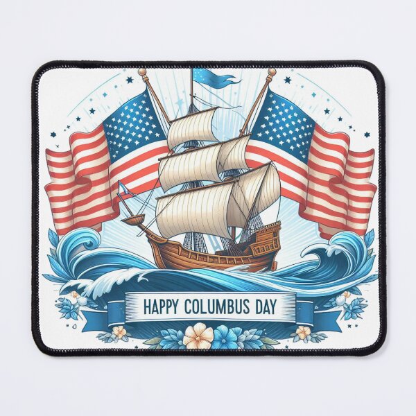 Item preview, Happy Columbus Day Celebration with Tall Ship and American Flags designed and sold by 19Beauty.