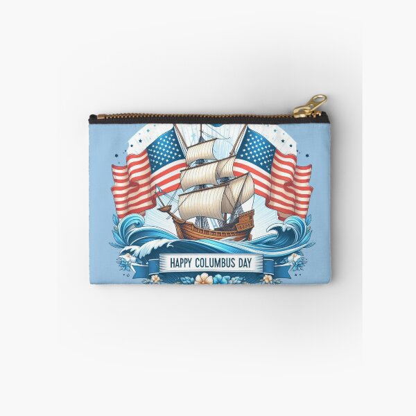 Item preview, Happy Columbus Day Celebration with Tall Ship and American Flags designed and sold by 19Beauty.