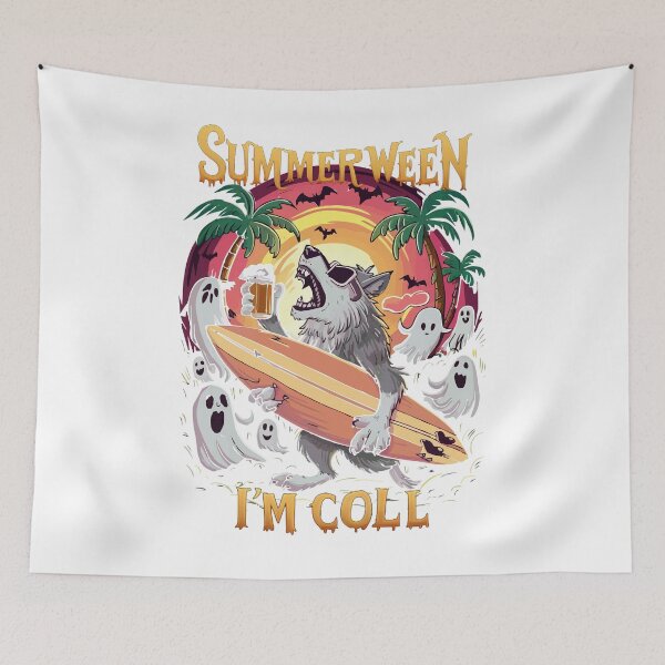 Item preview, Summerween I'm Cool Wolf celebrating with ghosts and bats designed and sold by Mahilis.