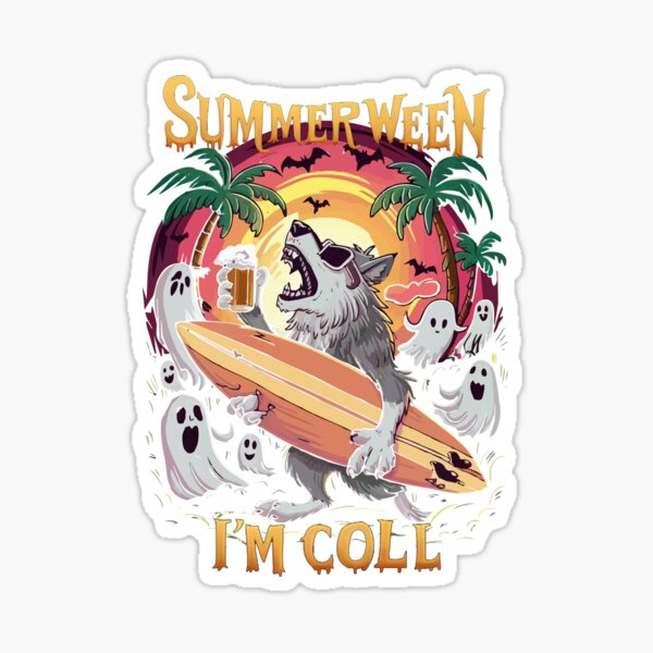 Item preview, Summerween I'm Cool Wolf celebrating with ghosts and bats designed and sold by Mahilis.