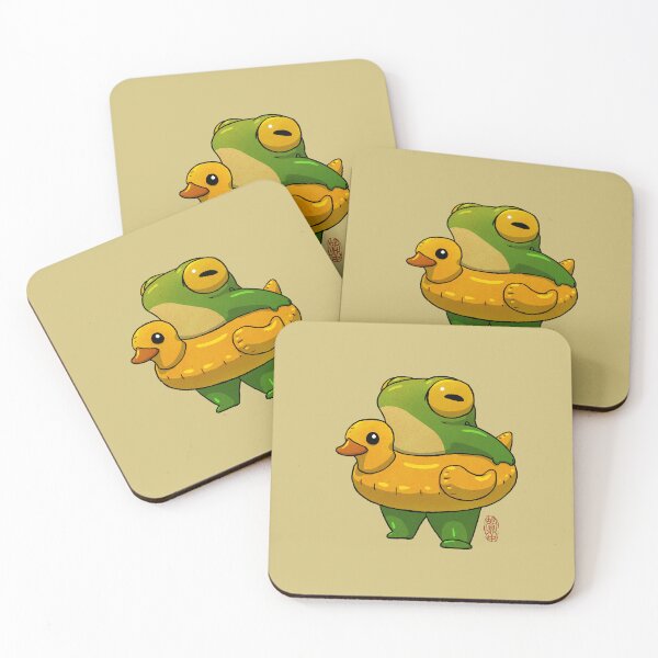 Item preview, cute summer time ducky frog swimming pool floatie artwork asian style designed and sold by DingHuArt.
