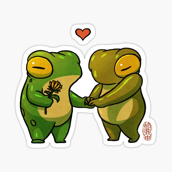 Item preview, lovey cute shy romantic frogs artwork asian style designed and sold by DingHuArt.