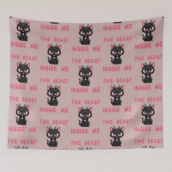 Item preview, the beast inside me funny quotes black kitty adorable illustration designed and sold by La Loca.
