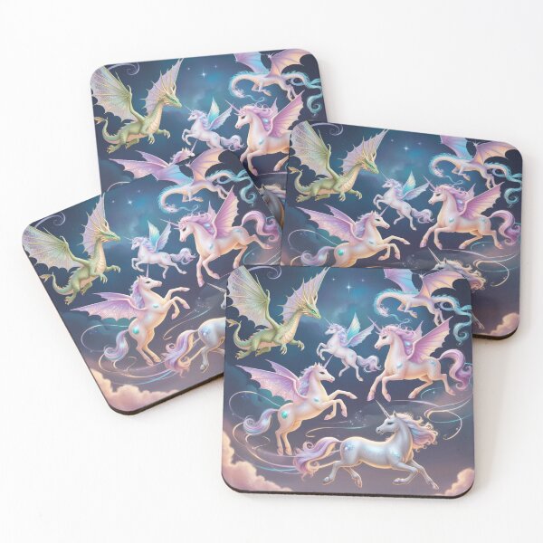 Item preview, Enchanted Realms: Unicorns and Dragons in Celestial Dance” designed and sold by merve02shop.