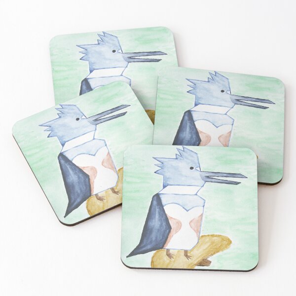Item preview, Belted Kingfisher cubist watercolor designed and sold by CoastalCaptures.