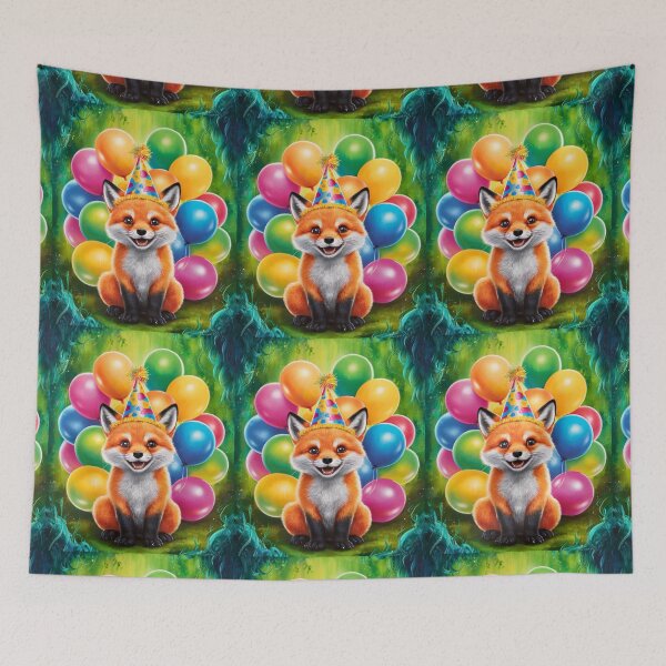 Item preview, Birthday Celebration. Birthday Fox. Adorable fox, birthday balloons, watercolor fox, fox drawing, floral fox designed and sold by FoxVibes.