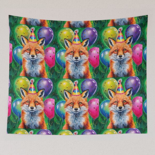 Item preview, Birthday Celebration. Birthday Fox. Adorable fox, birthday balloons, watercolor fox, fox drawing, floral fox designed and sold by FoxVibes.
