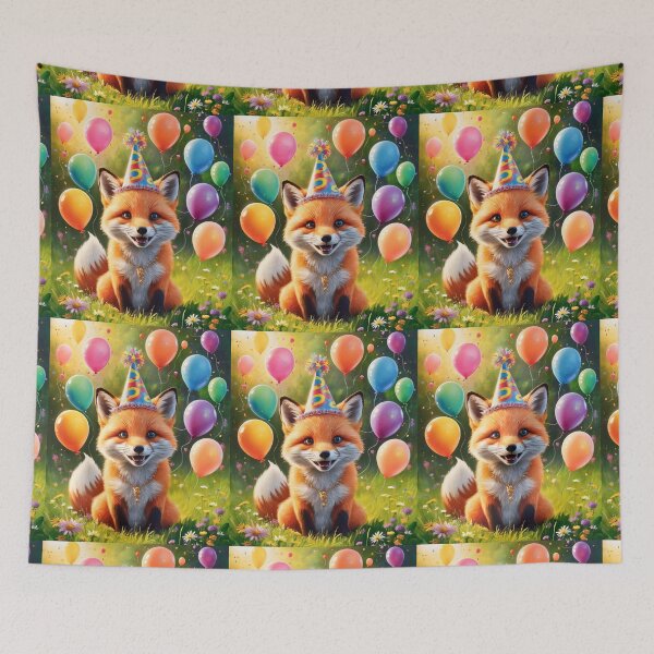 Item preview, Birthday Celebration. Birthday Fox. Adorable fox, birthday balloons, watercolor fox, fox drawing, floral fox designed and sold by FoxVibes.