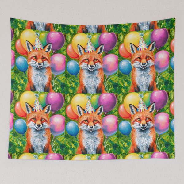 Item preview, Birthday Celebration. Birthday Fox. Adorable fox, birthday balloons, watercolor fox, fox drawing, floral fox designed and sold by FoxVibes.