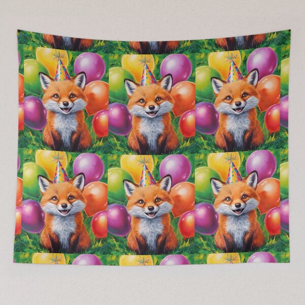 Item preview, Birthday Celebration. Birthday Fox. Adorable fox, birthday balloons, watercolor fox, fox drawing, floral fox designed and sold by FoxVibes.