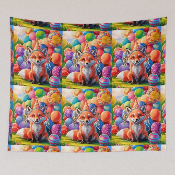 Item preview, Birthday Celebration. Birthday Fox. Adorable fox, birthday balloons, watercolor fox, fox drawing, floral fox designed and sold by FoxVibes.