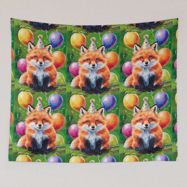 Item preview, Birthday Celebration. Birthday Fox. Adorable fox, birthday balloons, watercolor fox, fox drawing, floral fox designed and sold by FoxVibes.