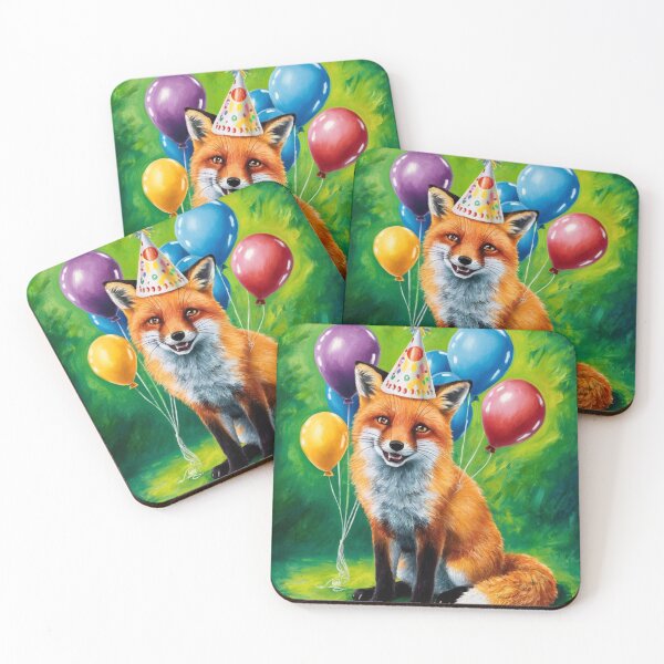 Item preview, Birthday Celebration. Birthday Fox. Adorable fox, birthday balloons, watercolor fox, fox drawing, floral fox designed and sold by FoxVibes.