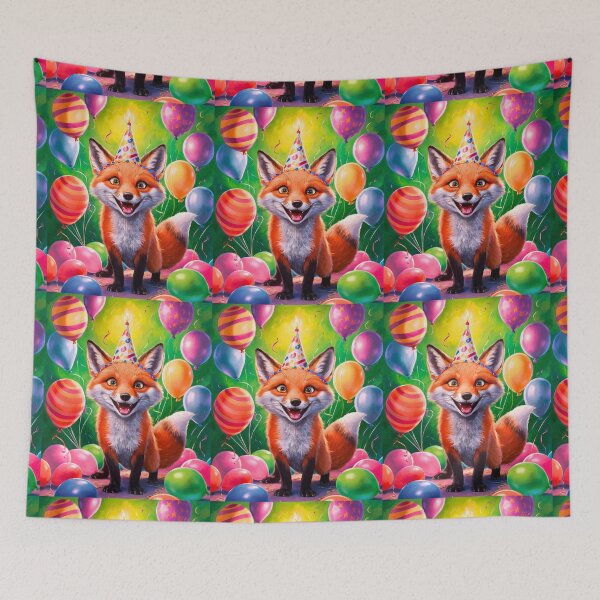 Item preview, Birthday Celebration. Birthday Fox. Adorable fox, birthday balloons, watercolor fox, fox drawing, floral fox designed and sold by FoxVibes.