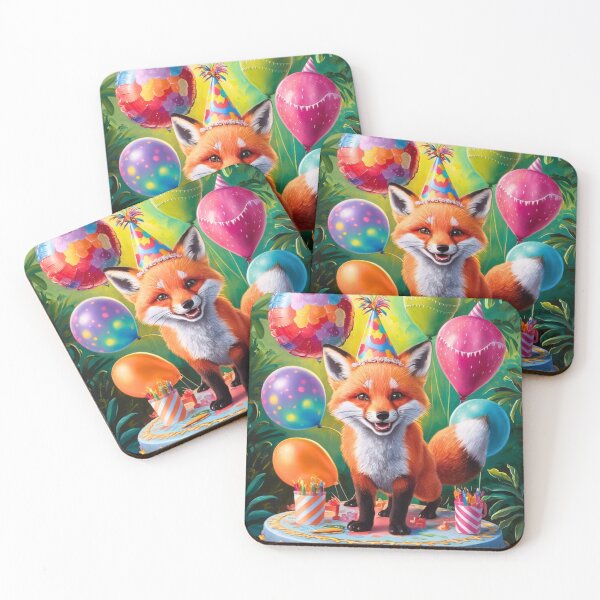 Item preview, Birthday Celebration. Birthday Fox. Adorable fox, birthday balloons, watercolor fox, fox drawing, floral fox designed and sold by FoxVibes.