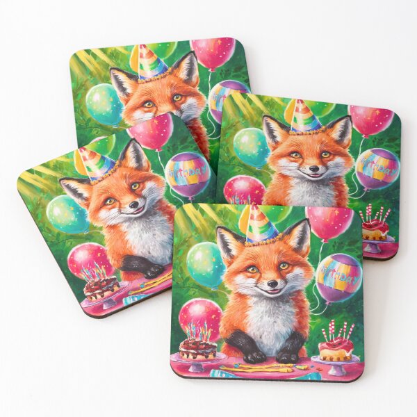 Item preview, Birthday Celebration. Birthday Fox. Adorable fox, birthday balloons, watercolor fox, fox drawing, floral fox designed and sold by FoxVibes.