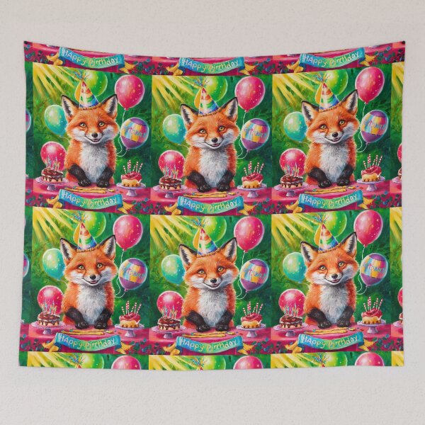 Item preview, Birthday Celebration. Birthday Fox. Adorable fox, birthday balloons, watercolor fox, fox drawing, floral fox designed and sold by FoxVibes.