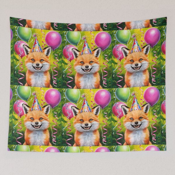 Item preview, Birthday Celebration. Birthday Fox. Adorable fox, birthday balloons, watercolor fox, fox drawing, floral fox designed and sold by FoxVibes.