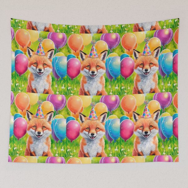 Item preview, Birthday Celebration. Birthday Fox. Adorable fox, birthday balloons, watercolor fox, fox drawing, floral fox designed and sold by FoxVibes.