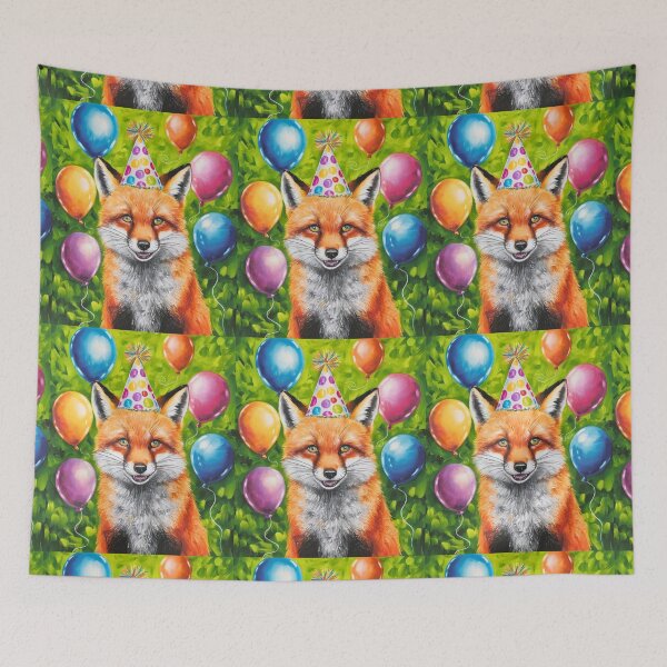 Item preview, Birthday Celebration. Birthday Fox. Adorable fox, birthday balloons, watercolor fox, fox drawing, floral fox designed and sold by FoxVibes.