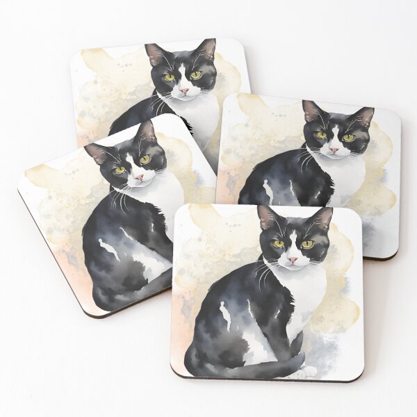 Artikelvorschau, Schwarz-weißes Tuxedo-Katzen-Aquarell-Design entworfen und verkauft von Tammy Marie Russell.