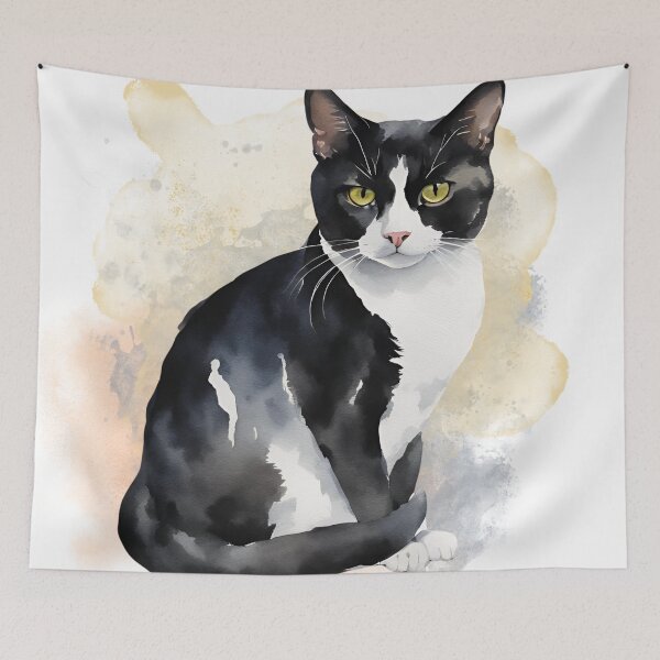 Artikelvorschau, Schwarz-weißes Tuxedo-Katzen-Aquarell-Design entworfen und verkauft von Tammy Marie Russell.