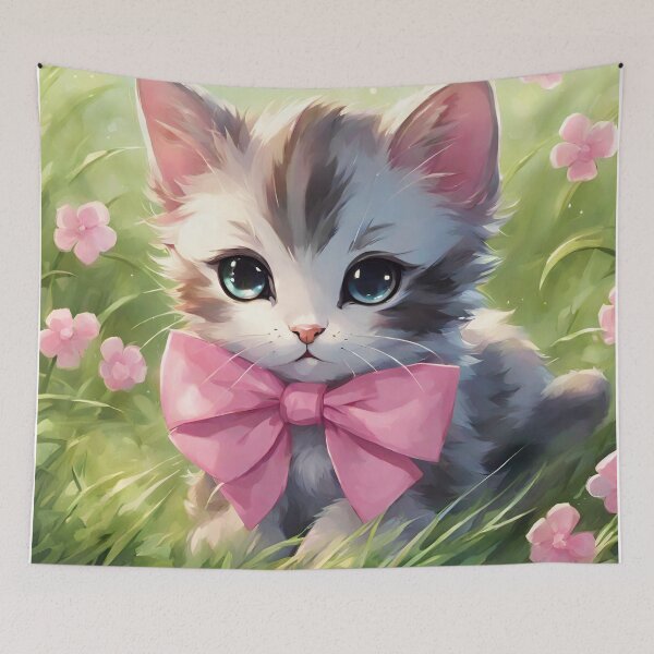 Artikelvorschau, Kätzchen Rosa Schleife Blumen Aquarell Design entworfen und verkauft von Tammy Marie Russell.