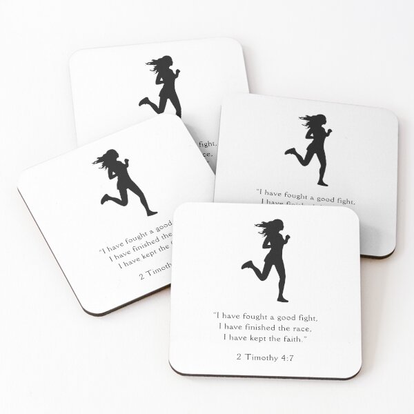 Item preview, Bible Verse 2 Timothy 4:7 with Silhouette of a Woman Running designed and sold by ThePinkProject.