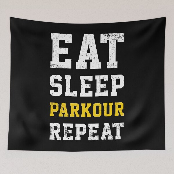 Artikelvorschau, Eat Sleep Parkour Wiederholung Freerunning entworfen und verkauft von PugSwagClothing.