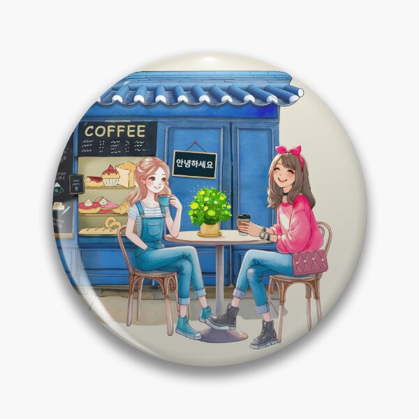 Item preview, Cute friends having tea in a Hanok cafe. designed and sold by artniartni.