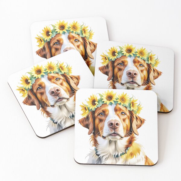 Item preview, Brittany Spaniel Dog Wearing A Sunflower Crown designed and sold by TheAnimalZ00.