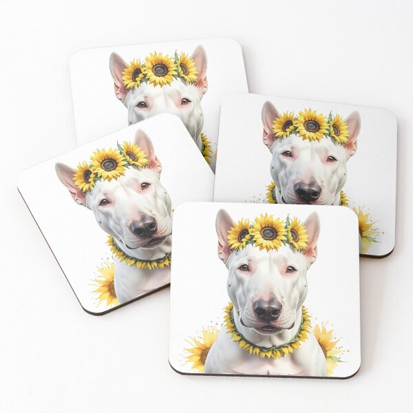 Artikelvorschau, Englischer Bullterrier Hund trägt eine Sonnenblumenkrone entworfen und verkauft von TheAnimalZ00.