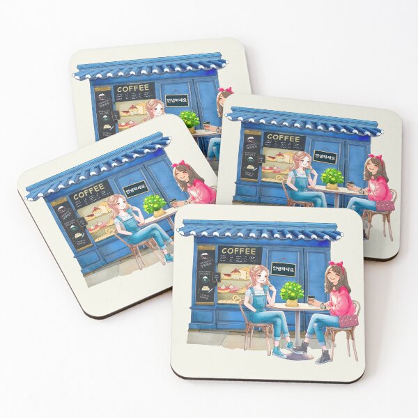 Item preview, Cute friends having tea in a Hanok cafe. designed and sold by artniartni.