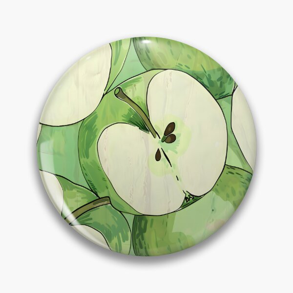 Artikelvorschau, Grüne Apfelscheiben in überlappendem Muster - durchscheinende grüne und gelbe Farben auf dunklem Hintergrund, digitale Kunst entworfen und verkauft von OlfactoART Studio.