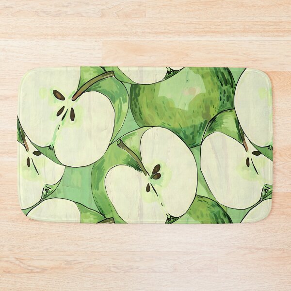 Item preview, Green Apple Slices in Overlapping Pattern - Translucent Green and Yellow Colors on Dark Background Digital Art designed and sold by OlfactoART Studio.