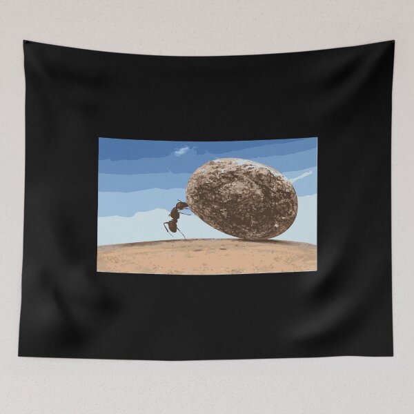 Item preview, Ant pushing stone illustration designed and sold by Corner-Distro.