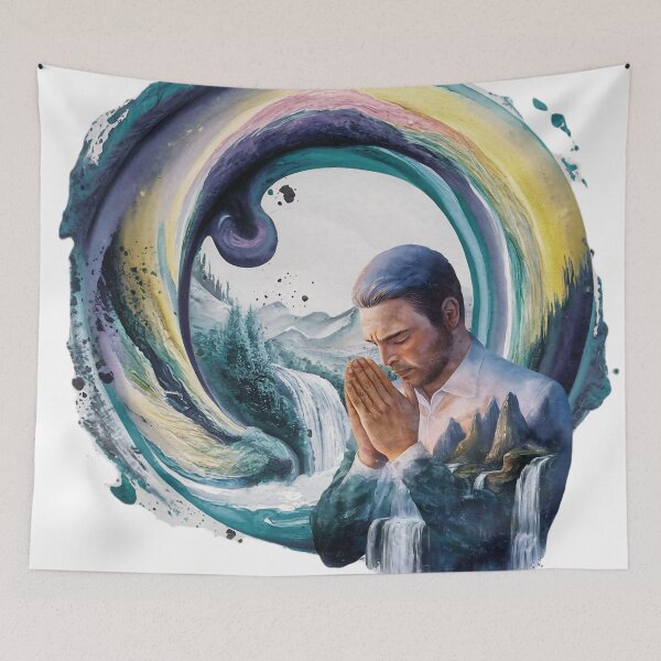 Item preview, Man Praying to Yahuah - Worship - Christian Hebrew Watercolor designed and sold by Narrow-Path.
