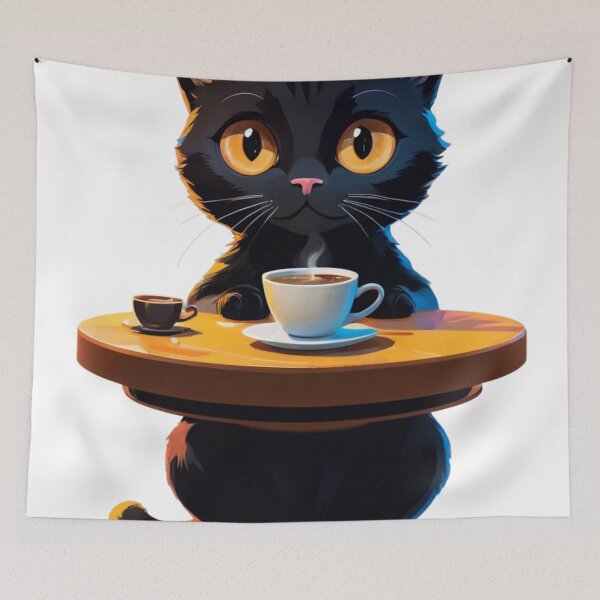 Item preview, Energetic Morning: A Cute BlackCat At A Coffee Table designed and sold by santyj.