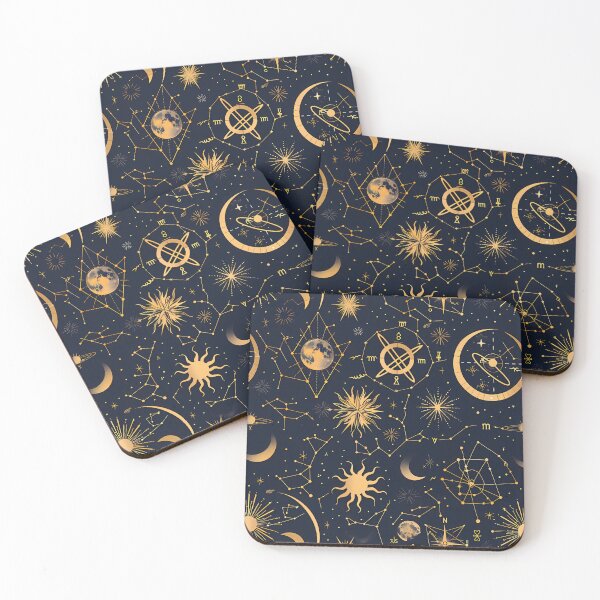 Item preview, Dark academia navy blue and gold astrology pattern  designed and sold by EternalScholar.