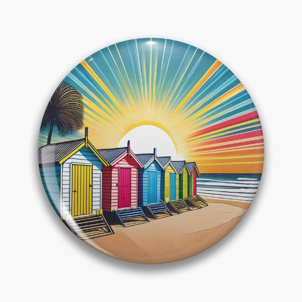 Item preview, Retro Brighton Bathing Boxes Art Print - Vintage Coastal Illustration designed and sold by inknships.